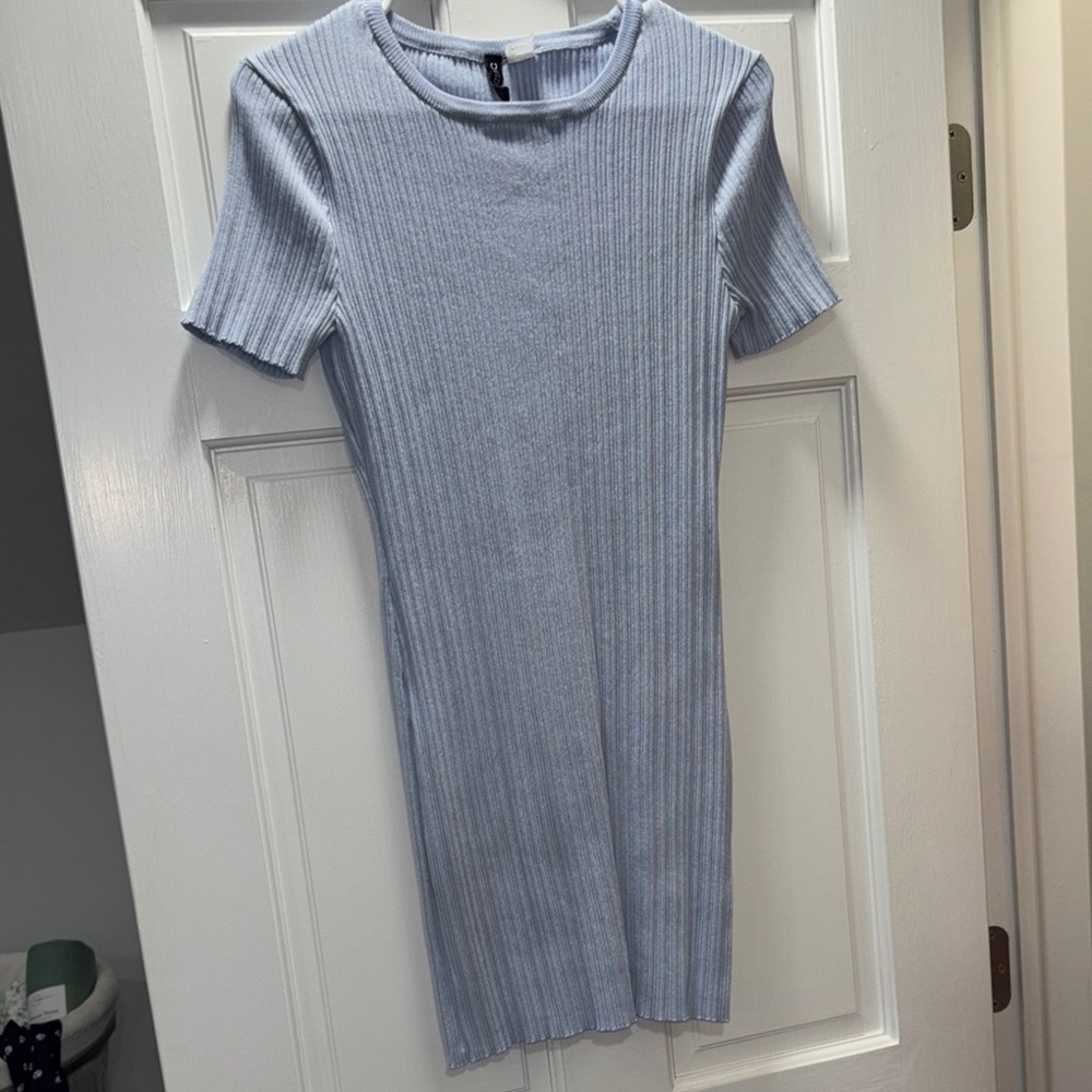 Light Blue Ribbed Knit Dress